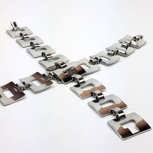 2 Silver Tone Rectangular Link Bracelets